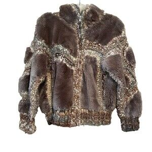 Vintage Norma Canada Jacket Size S Beaver Fur Knit Trim Patchwork Y2K Whimsi